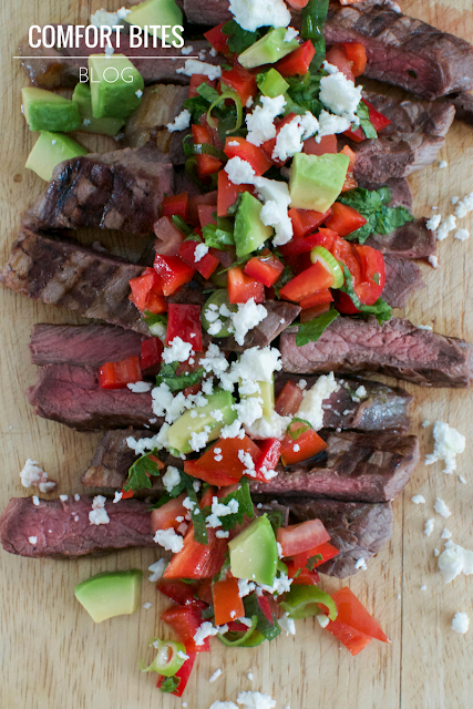 Brazilian Picanha Steak with Red Pepper Salsa and Feta