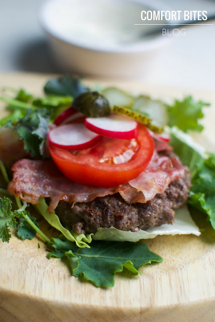 Buffalo Burger Stack with Lemon Dill Mayo Paleo Low Carb 