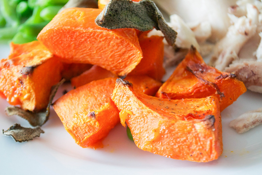 roasted queen squash with crispy sage leaves