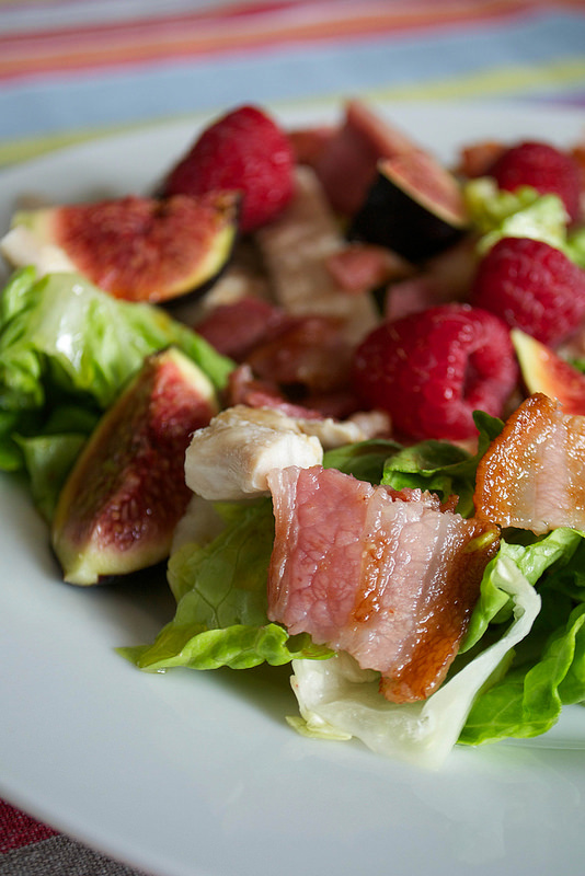 aip paleo fig raspberry bacon salad with pomegranate molasses dressing