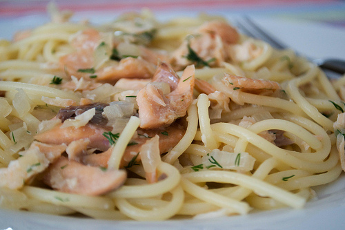 spaghetti with trout and vodka