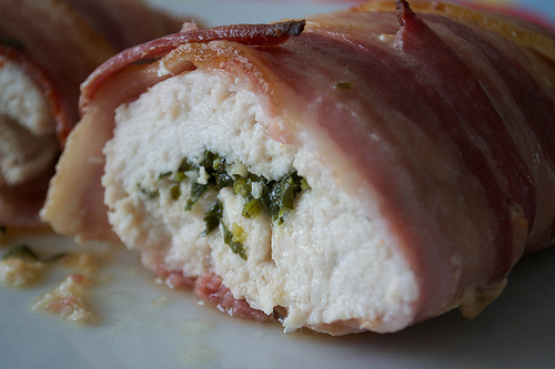 bacon wrapped chimichurri stuffed chicken breasts
