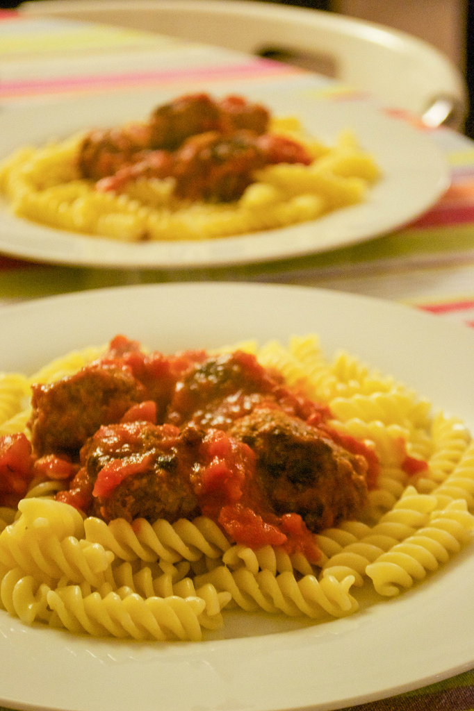 muddy boots meatballs in sauce with pasta