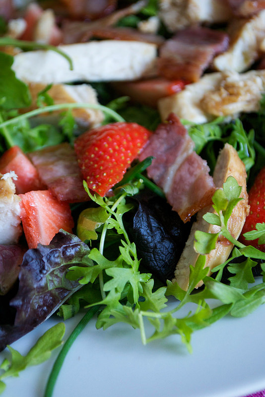 strawberry bacon chicken persian watercress salad