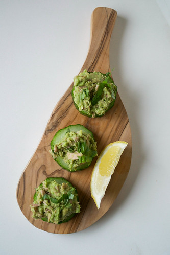 aip paleo tuna basil cucumber bites on board