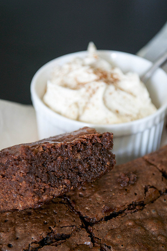 coffee brownie with mascarpone tia maria cream alongside