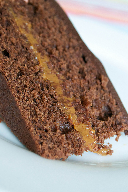 slice of dulce de leche and chocolate cake argentina
