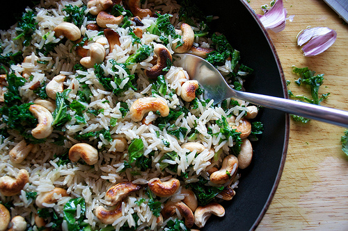 wholegrain basmati rice with kale and cashews