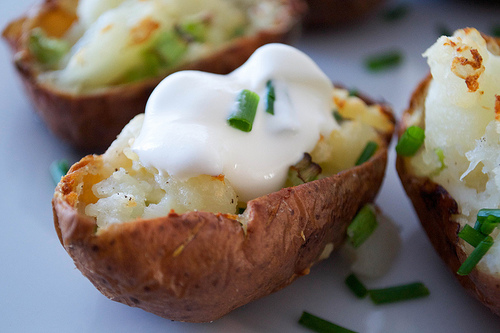 loaded rudolph potato skins with sour cream