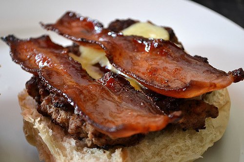maple glazed bacon with beef burger